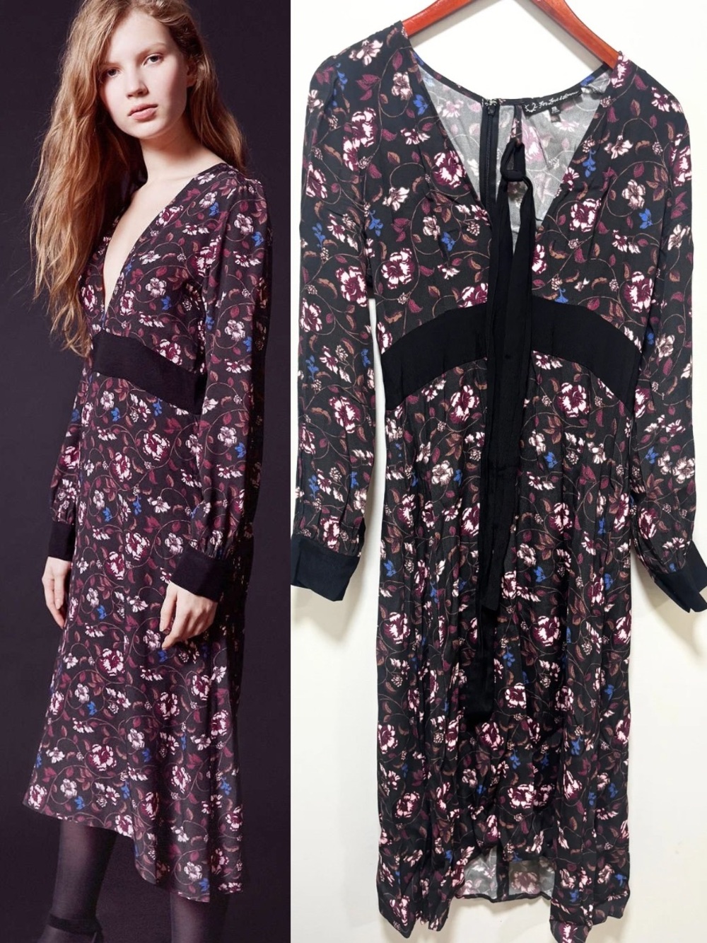 For Love & Lemons x Urban Outfitters Black Floral Midi Dress Fairycore S